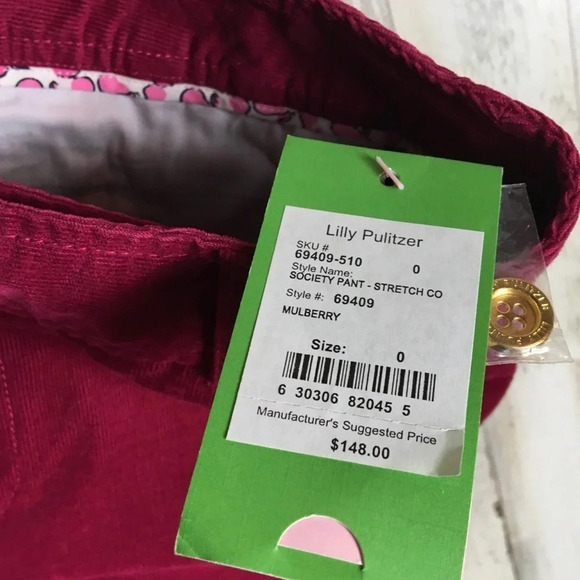 Lilly Pulitzer Society Pant Stretch Cords Palm NWT - Picture 6 of 7